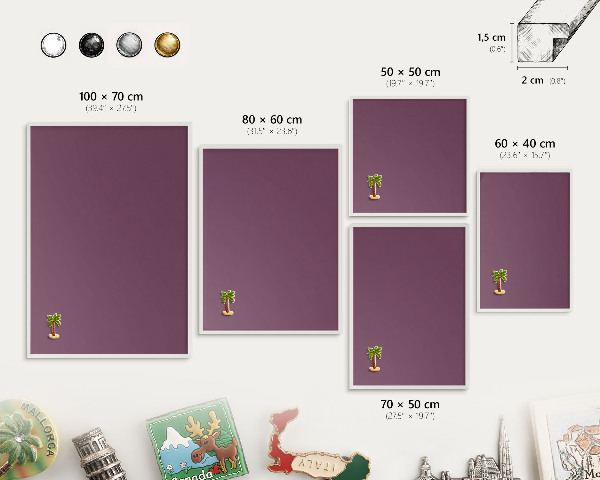 Magnetic board for travel magnets in a white frame Purple color