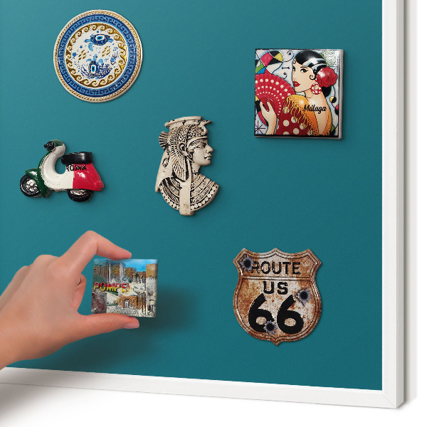 Decorative magnet board with a white frame Dark turquoise