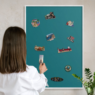 Decorative magnet board with a white frame Dark turquoise
