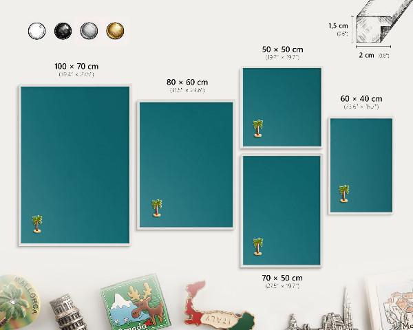 Decorative magnet board with a white frame Dark turquoise