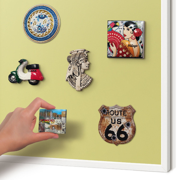 Magnetic board for travel magnets in a white frame Light mustard