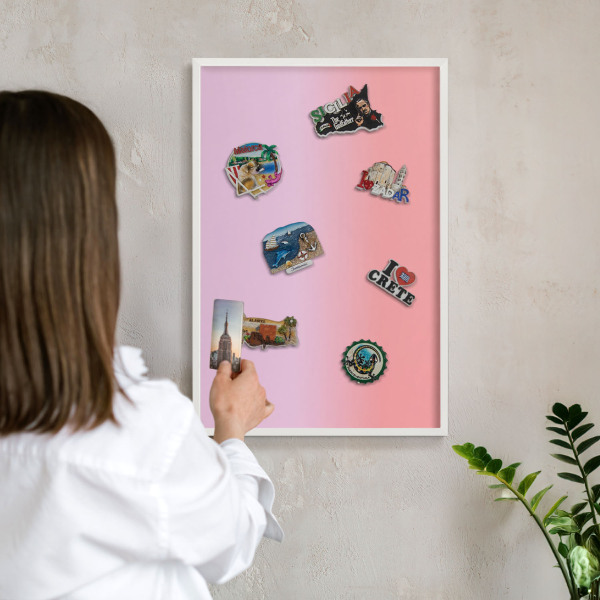 Magnetic board for travel magnets in a white frame Delicate gradient