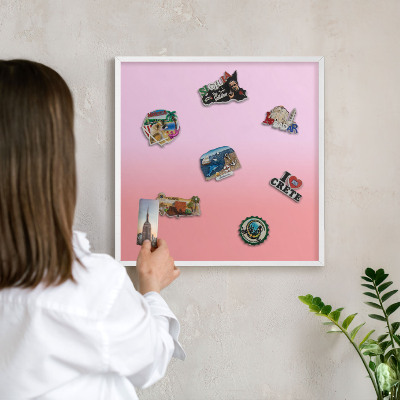 Magnetic board for travel magnets in a white frame Delicate gradient