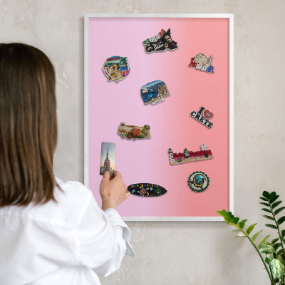 Magnetic board for travel magnets in a white frame Delicate gradient