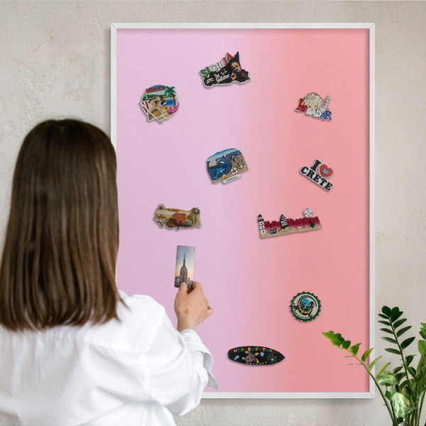 Magnetic board for travel magnets in a white frame Delicate gradient