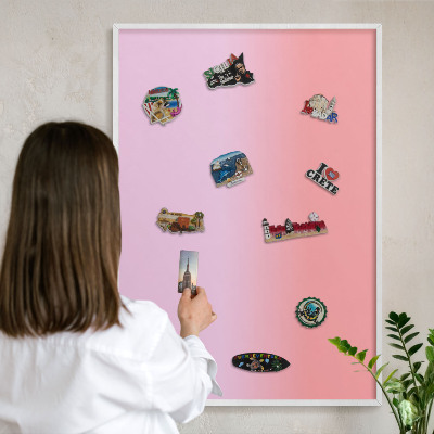 Magnetic board for travel magnets in a white frame Delicate gradient
