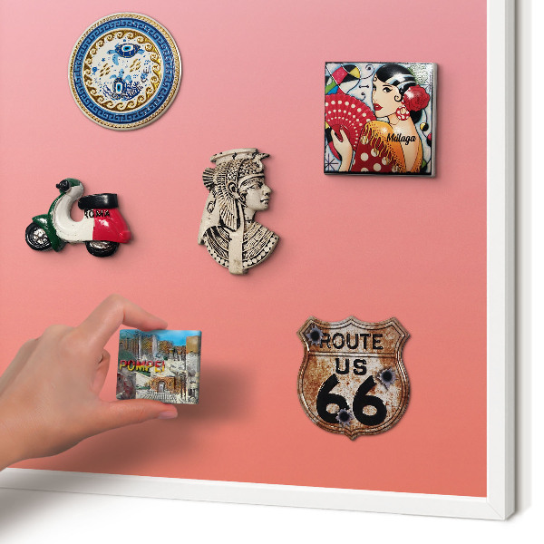 Magnetic board for travel magnets in a white frame Pink orange