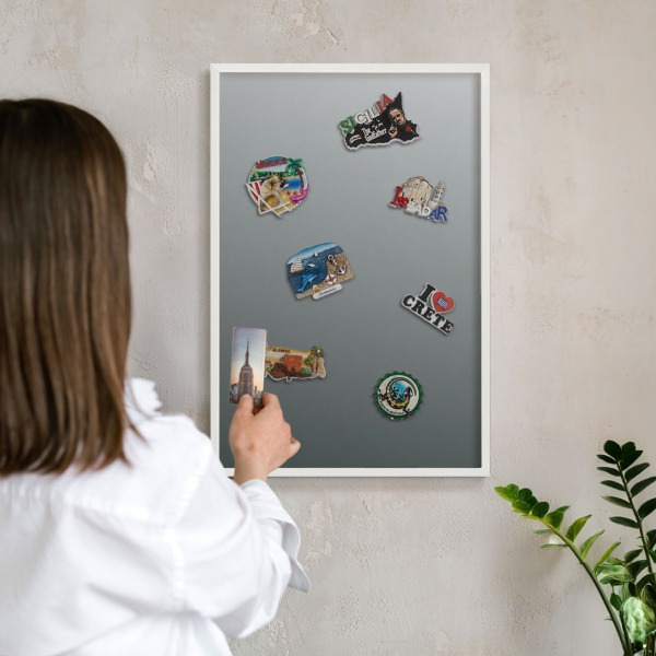 Magnetic board for travel magnets in a white frame Blue gradient
