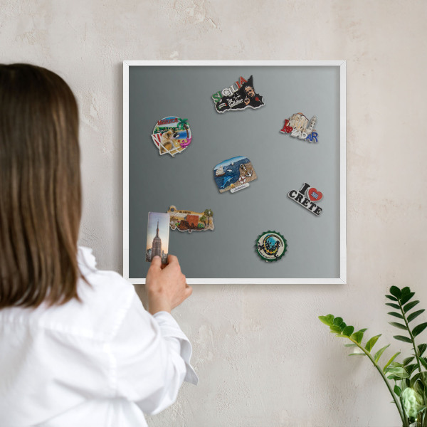 Magnetic board for travel magnets in a white frame Blue gradient