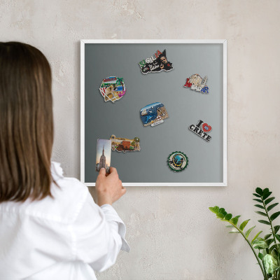 Magnetic board for travel magnets in a white frame Blue gradient