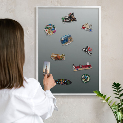 Magnetic board for travel magnets in a white frame Blue gradient