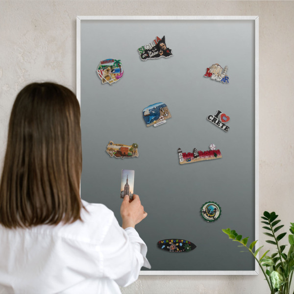 Magnetic board for travel magnets in a white frame Blue gradient