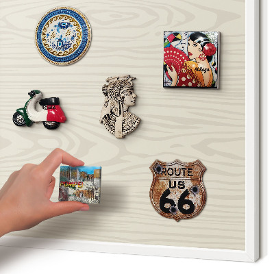 Decorative magnet board with a white frame Wooden rings