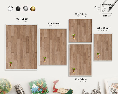 Magnetic board for travel magnets in a white frame Wooden pattern