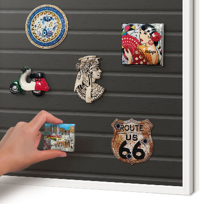 Magnetic board for travel magnets in a white frame Panel texture