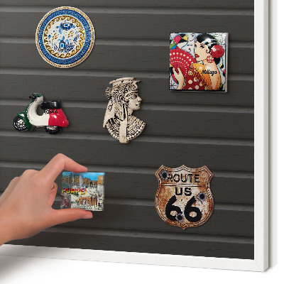 Magnetic board for travel magnets in a white frame Panel texture