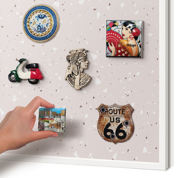 Magnetic board for travel magnets in a white frame Modern terrazzo