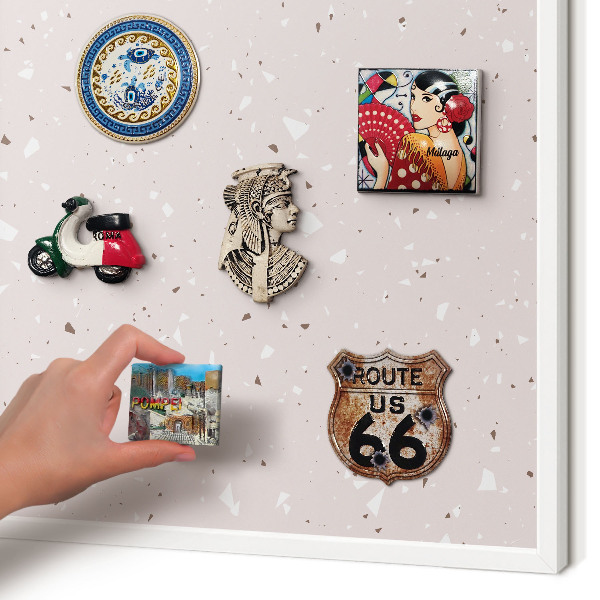 Magnetic board for travel magnets in a white frame Modern terrazzo