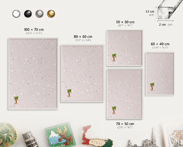 Magnetic board for travel magnets in a white frame Modern terrazzo
