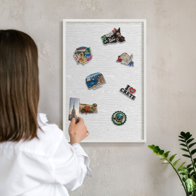 Decorative magnet board with a white frame Wooden pattern