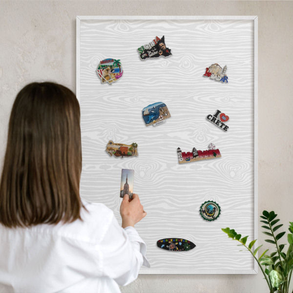 Decorative magnet board with a white frame Wooden pattern