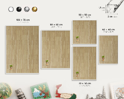 Magnetic board for travel magnets in a white frame Wooden texture