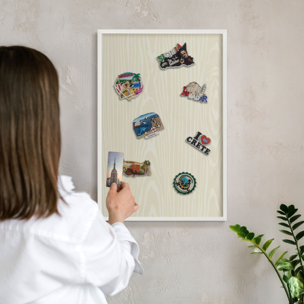 Decorative magnet board with a white frame Beige grain
