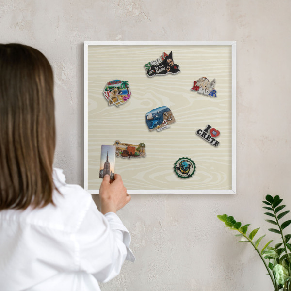 Decorative magnet board with a white frame Beige grain