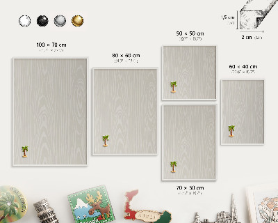 Magnetic board for travel magnets in a white frame Wooden structure