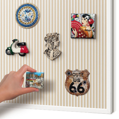 Magnetic board for travel magnets in a white frame Vertical stripes