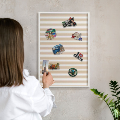 Magnetic board for travel magnets in a white frame Vertical stripes