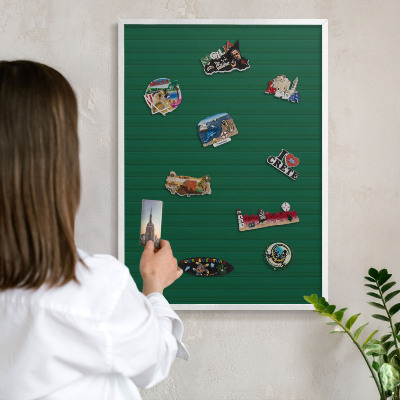 Decorative magnet board with a white frame Green stripes