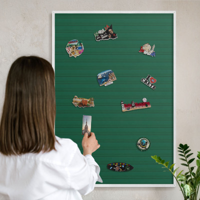 Decorative magnet board with a white frame Green stripes