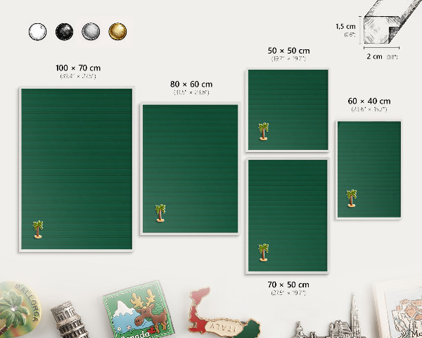 Decorative magnet board with a white frame Green stripes