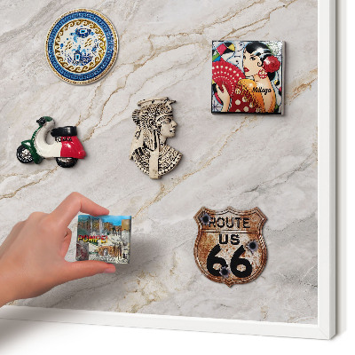Magnetic board for travel magnets in a white frame Marble elegance