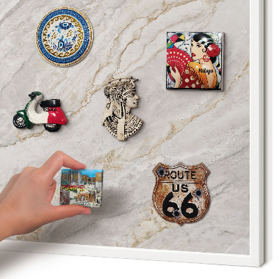 Magnetic board for travel magnets in a white frame Marble elegance