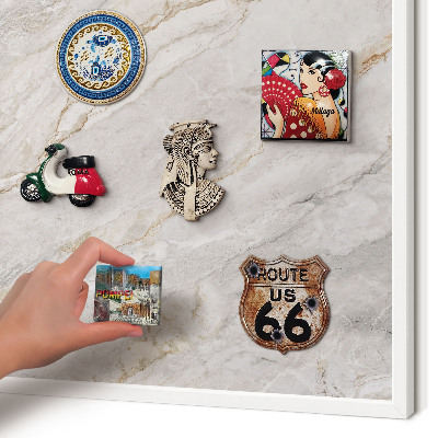 Magnetic board for travel magnets in a white frame Marble elegance