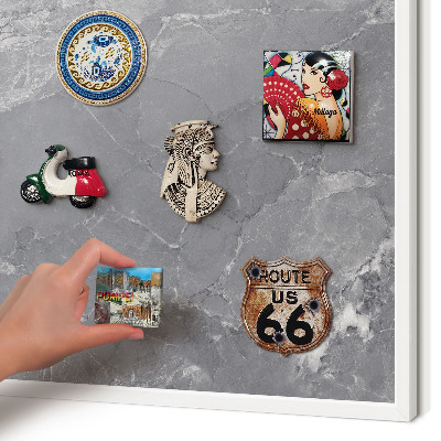 Decorative magnet board with a white frame Gray marble