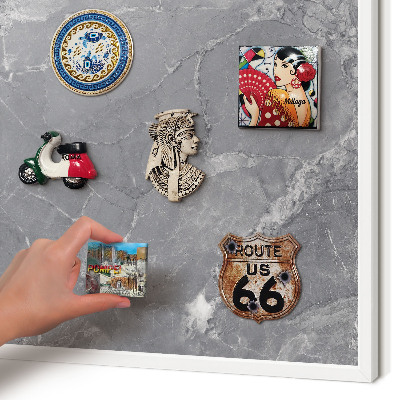 Decorative magnet board with a white frame Gray marble