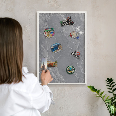 Decorative magnet board with a white frame Gray marble