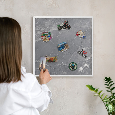 Decorative magnet board with a white frame Gray marble