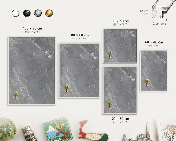 Decorative magnet board with a white frame Gray marble