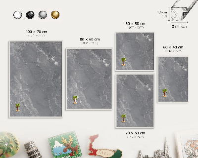 Decorative magnet board with a white frame Gray marble