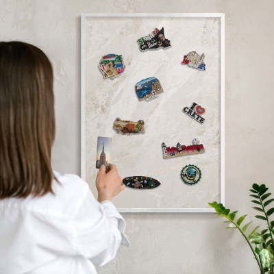 Magnetic board for travel magnets in a white frame Creamy elegance