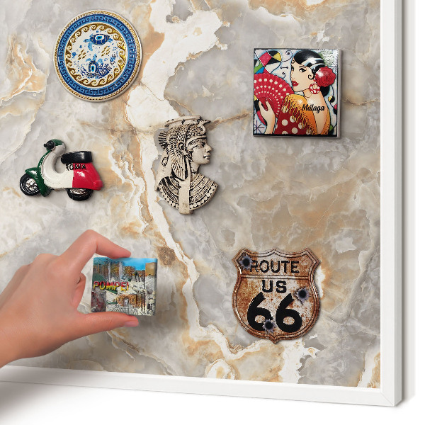 Decorative magnet board with a white frame Marble elegance