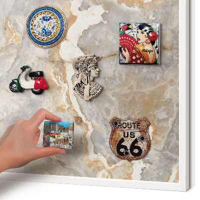 Decorative magnet board with a white frame Marble elegance