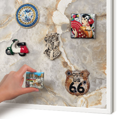 Decorative magnet board with a white frame Marble elegance