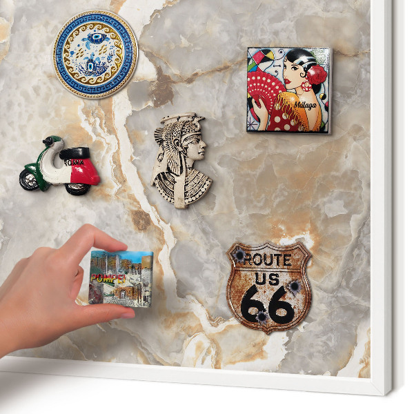 Decorative magnet board with a white frame Marble elegance