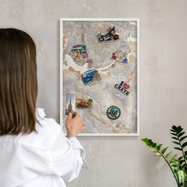 Decorative magnet board with a white frame Marble elegance