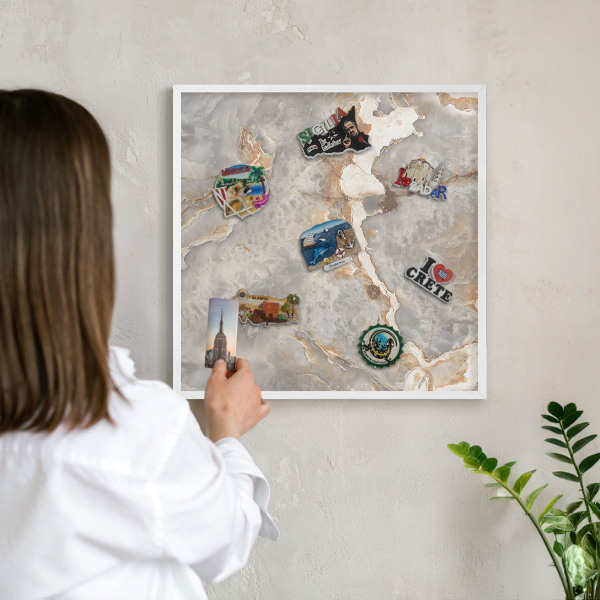 Decorative magnet board with a white frame Marble elegance